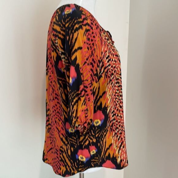 Bright animal print blouse with tie by K/G size Small - Picture 3 of 7